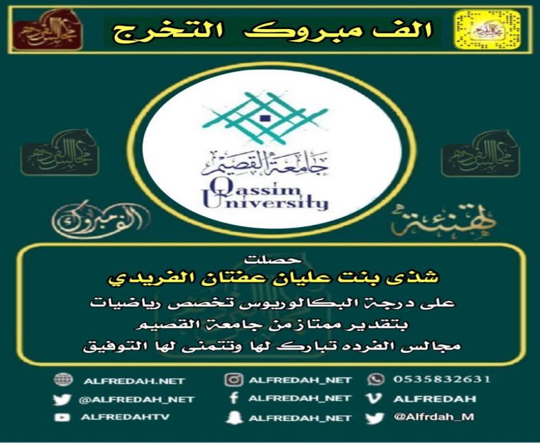 حصلت  شذى بنت عليان بن عفتان الفريدي على درجة البكالوريوس